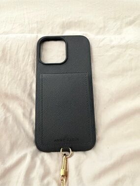 Anne Klein Black Textured Card Pocket Phone Case with Detachable Strap Ring